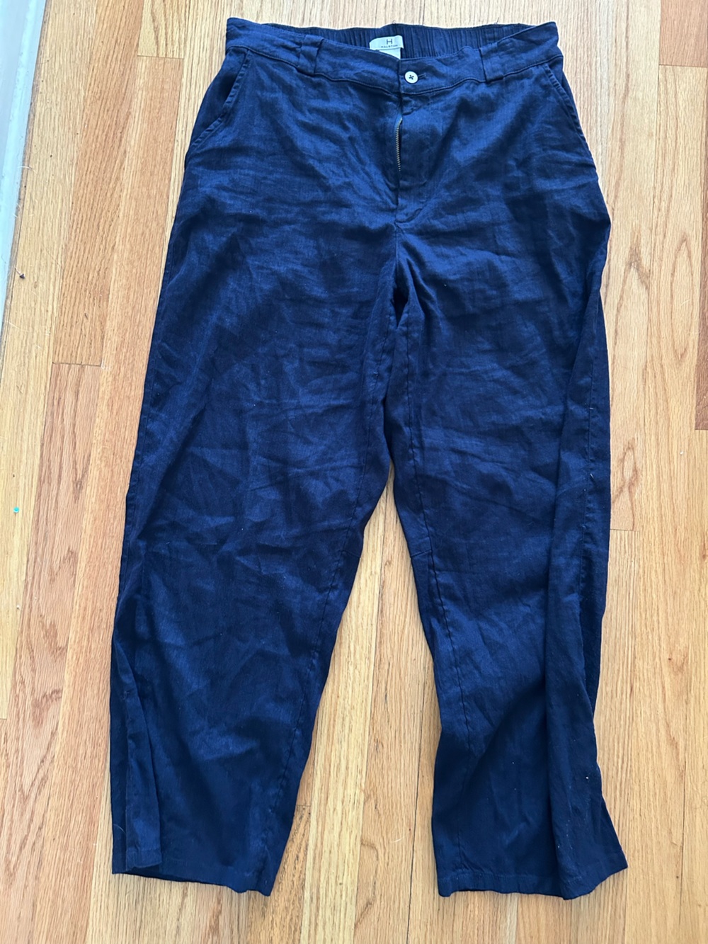 Halston Navy Linen Blend Casual Pants